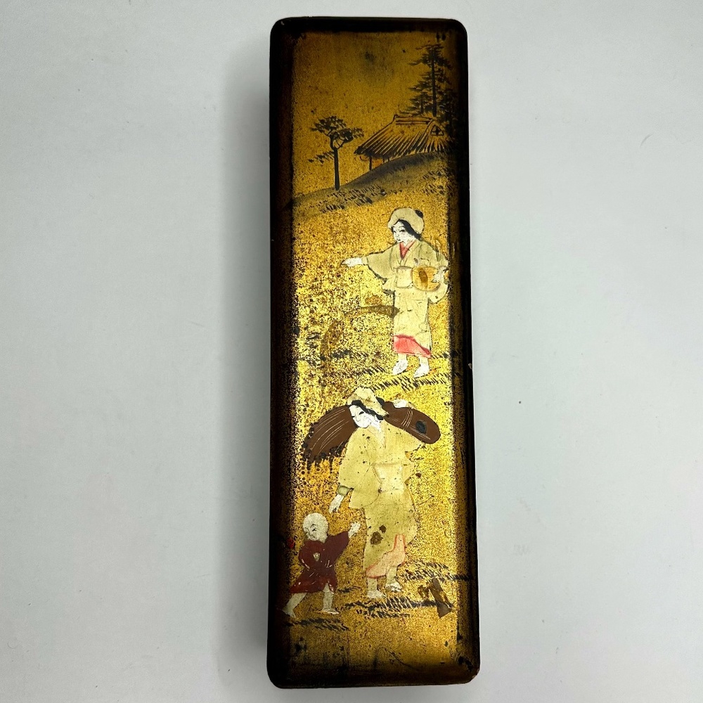 Antique Japanese Lacquer Gold Taka-maki-e Wood Letter Document Box Tokugawa Edo